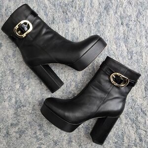 Dee Ocleppo Black Leather Platform Boots Size 8